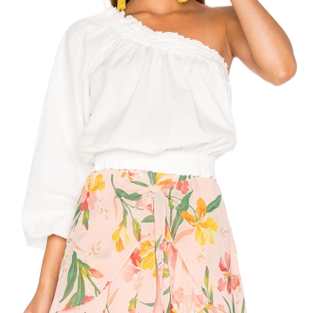 Free People Anabelle Asymmetrical Top‎ One Shoulder Lettuce Hem White Womens XS